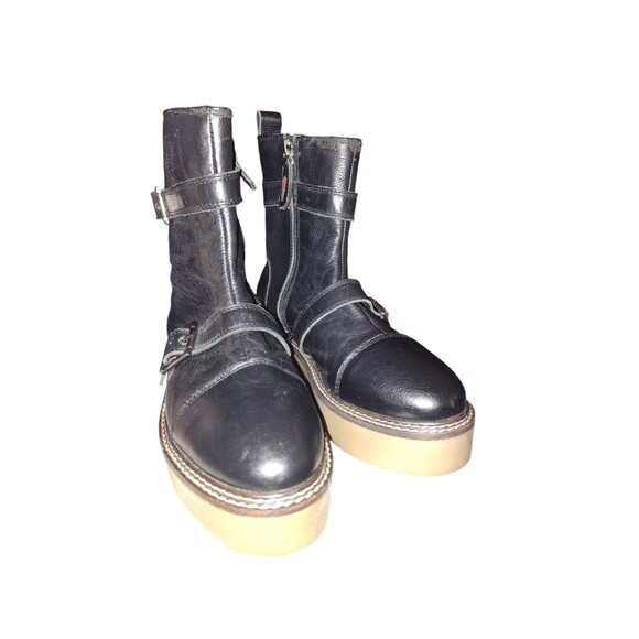 Gioseppo Black Leather Platform Moto Ankle Boots Size 37 - Picture 3 of 12